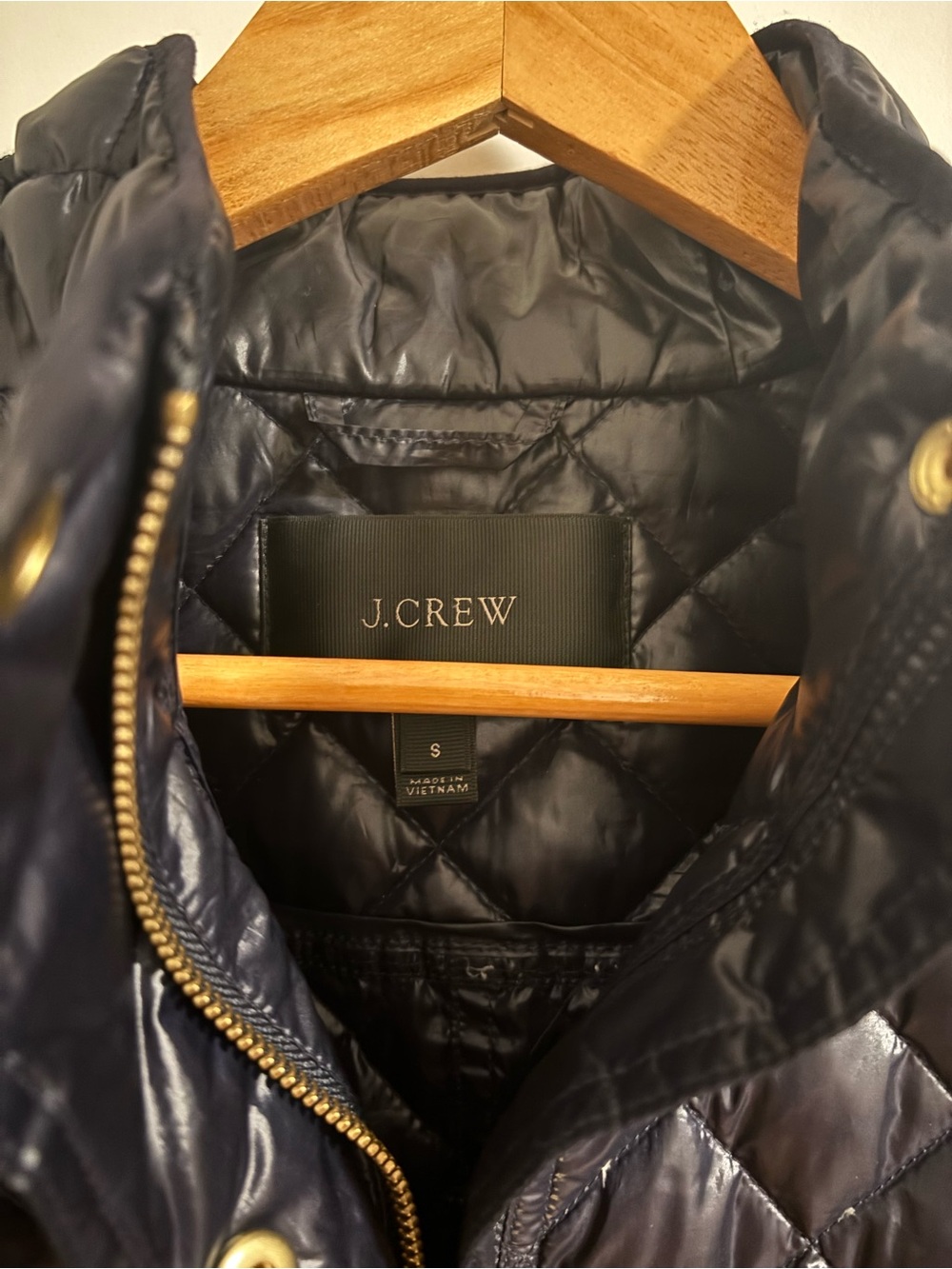 J. CREW Navy Blue Shiny Quilted Down Puffer Jacket Coat Size Small - Picture 6 of 11